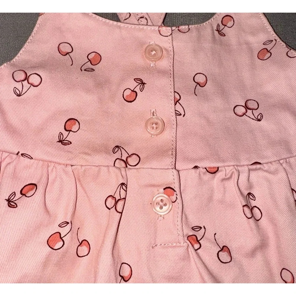 Carters Baby Girl Overall Dress  6 Months Pink Cherries Adjustable Straps Cotton